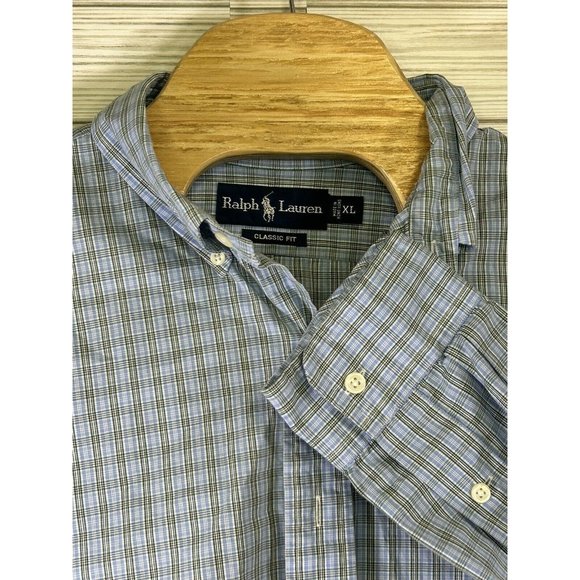 Mens Ralph Lauren Classic Fit Blue/Green Checkered Long Sleeve Button Down Sz XL - Picture 1 of 9